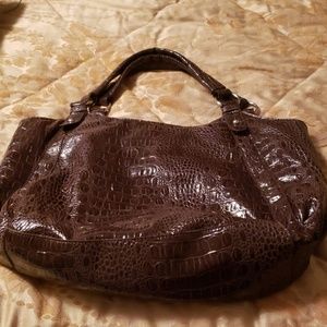 BEAUTIFUL BROWN SNAKE SKIN LIKE PATENT BAG